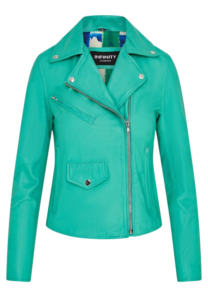 Dames Aqua Blue Classic Brando Biker leren jack - Soweto