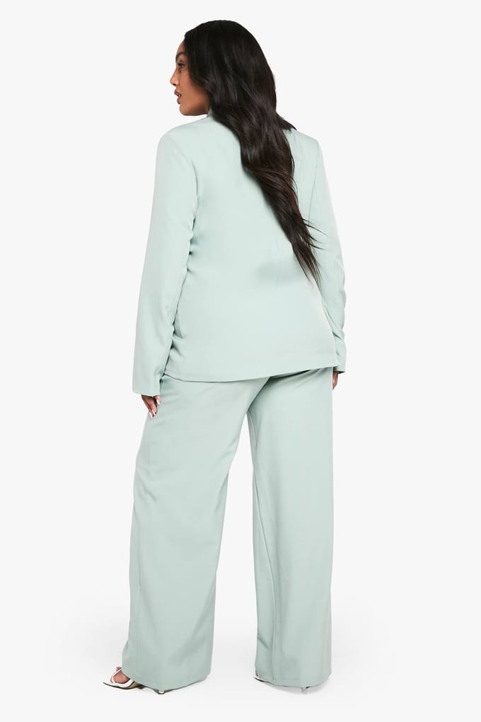 boohoo Dames Plus-geweven op maat gemaakte elastische broek met wijde pijpen | Sage | Maat: 16