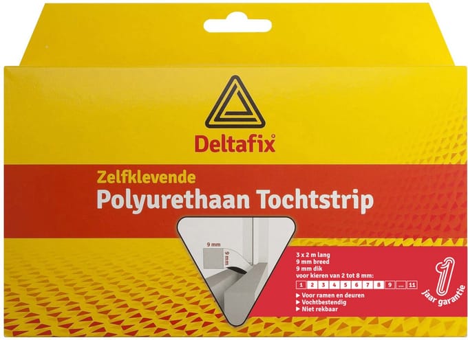 Deltafix Tochtstrip - tochtwering - wit - zelfklevend - universeel - 6 m x 9 mm x 9 mm