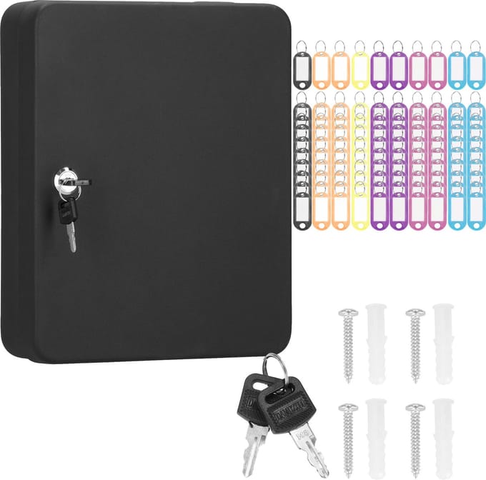 Springos Sleutelkluis - Sleutelkast - Sleutelbox - 100 Haken - 30 x 24 x 7 cm - Zwart