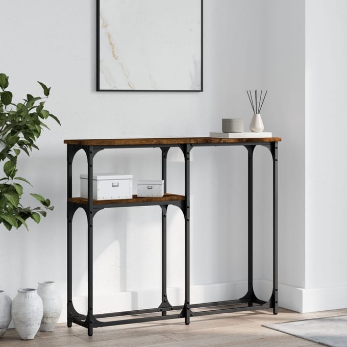 vidaXL - Wandtafel - 90x22,5x75 - cm - bewerkt - hout - gerookt - eikenkleurig