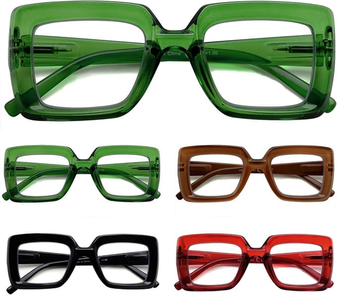 Set van 5 Stijlvolle Leesbrillen Dames Vierkant Montuur - Inclusief 2x Groen