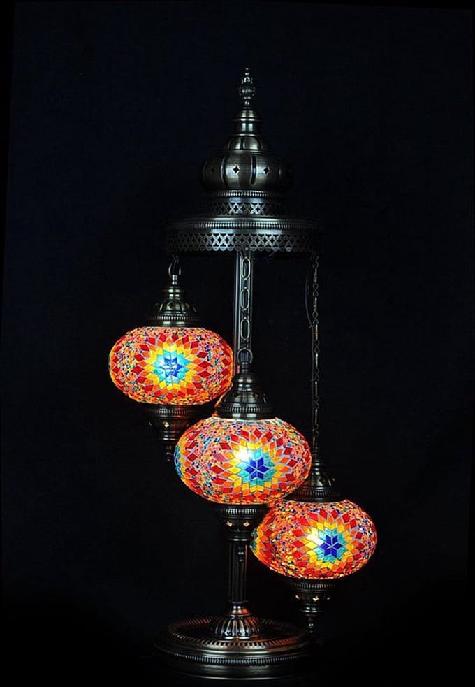Turkse vloerlamp - oosterse lamp met 3 mozaïek bollen - hoogte 100 cm - multicolour design