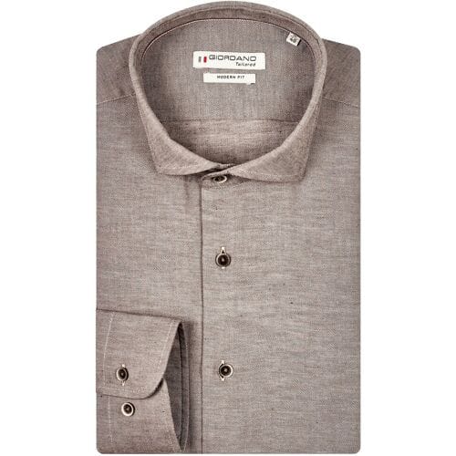 Giordano Overhemd Row Melange Two Tone Twill Donker Bruin / male