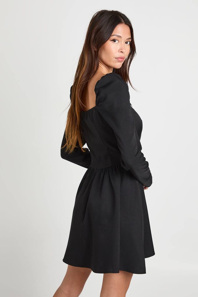 boohoo Dames Melkmeisje-jurk met kanten afwerking en lage taille | Black | Maat: 8