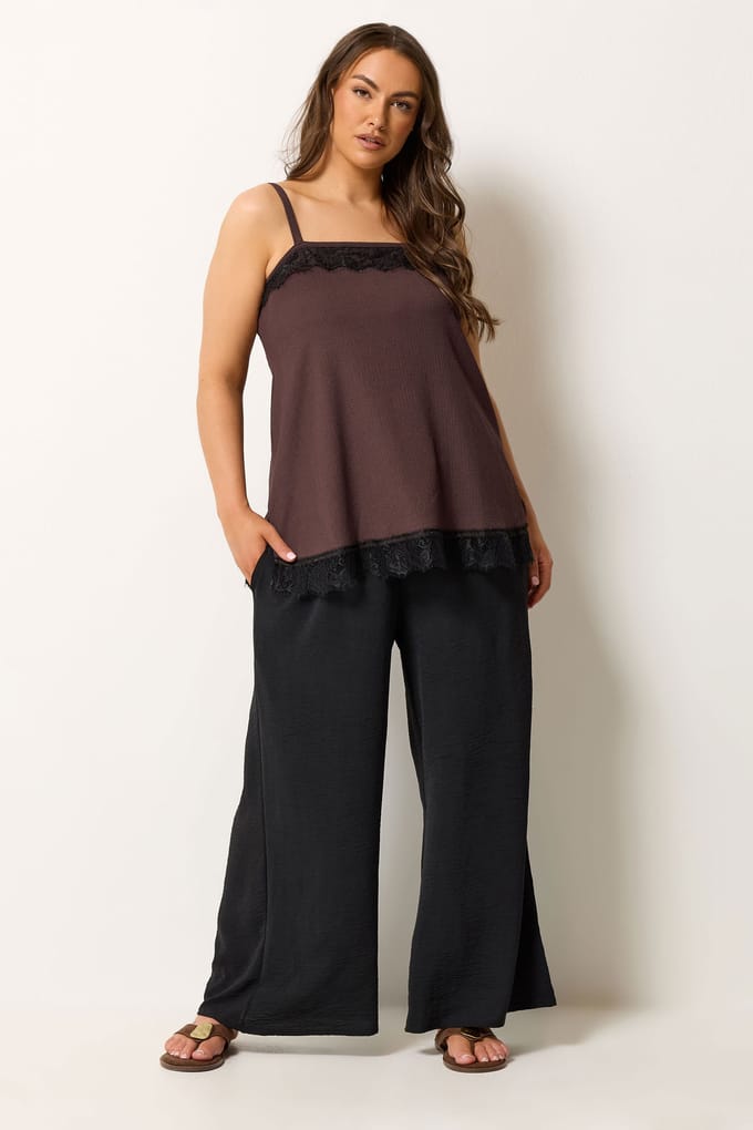 Yours Zwart Vest Top Met Kantdetails Size 48