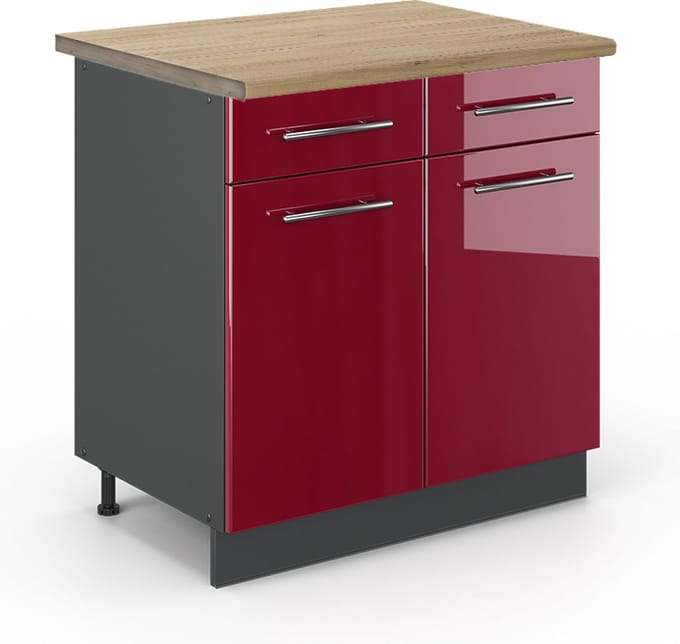 Vicco Fame-Line Keukenonderkast – 80 cm, WB Eik Bordeauxrode hoogglans