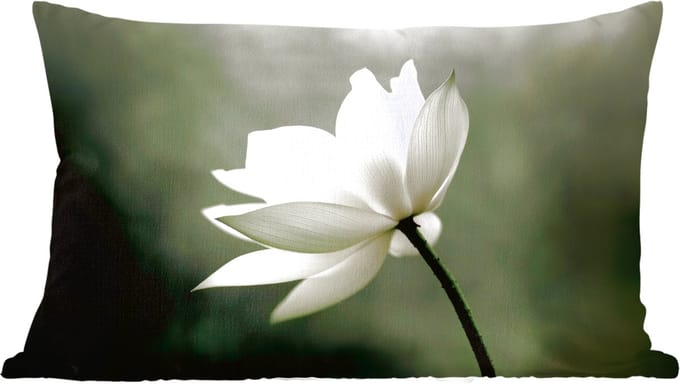 Sierkussens - Kussentjes Woonkamer - 60x40 cm - Wit - Lotus - Donker - Bloem