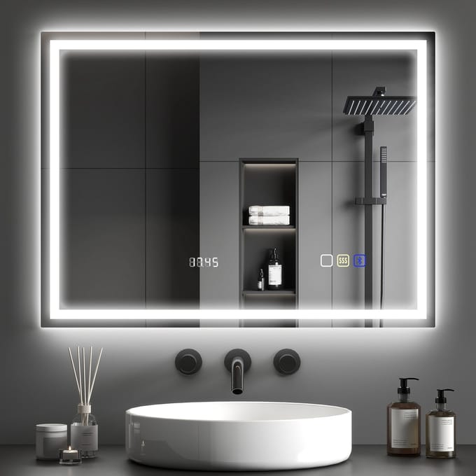 HOMCOM-Badezimmerspiegel-Gehärtetes Glas-80L x 60B x 3,5H cm-Silber