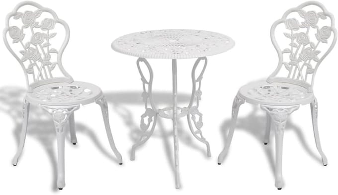 Bistro Set - Terrasmeubelen - Buiten Zitten - Gegoten Aluminium - 68 x 68 cm - Wit