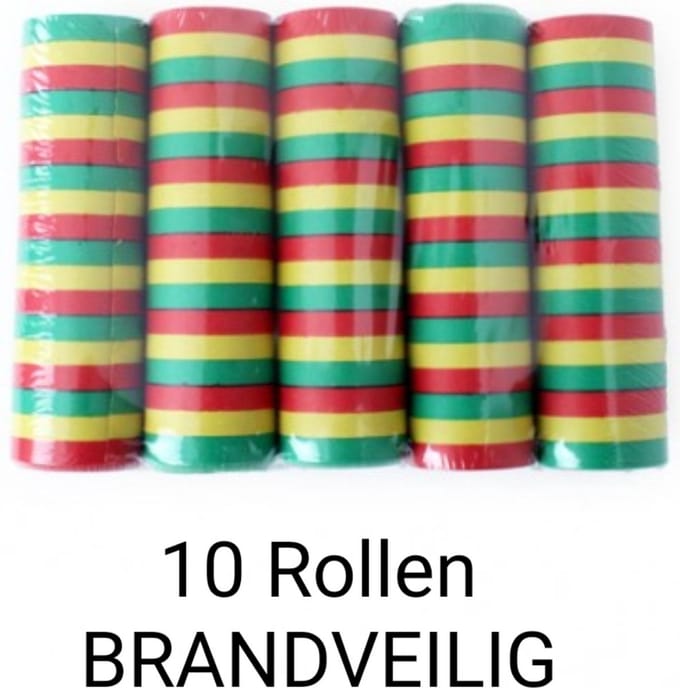 10 x Serpentine Rood/ Geel/ Groen Brandveilig, Carnaval, Papier