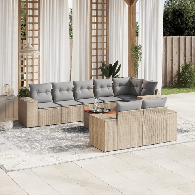 vidaXL - 9-delige - Loungeset - met - kussens - poly - rattan - beige