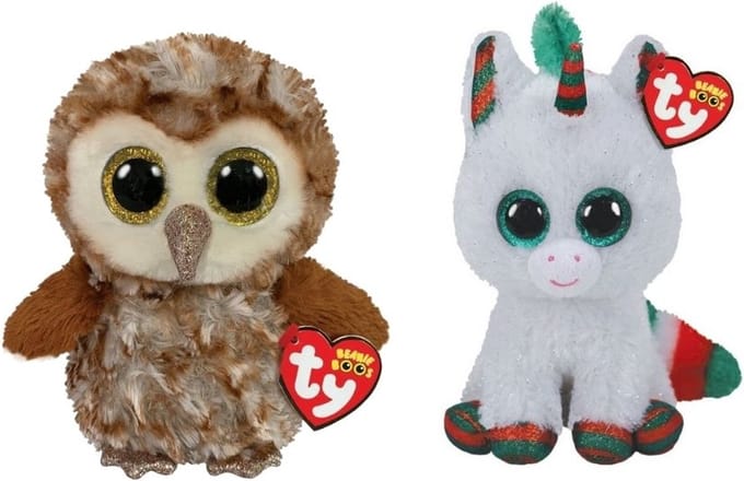 Ty - Knuffel - Beanie Boo's - Percy Owl & Christmas Unicorn