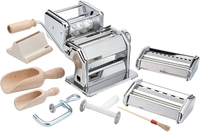 Pastamachine Handmatig - Pastamaker Deegroller - Zelf Pasta Maken - 6 Diktestanden - 4 kg - Zilver