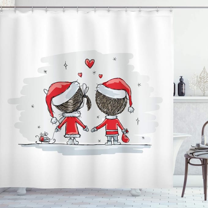 ABAKUHAUS douchegordijn – 175x220 cm – Rood/Wit – Moderne druk