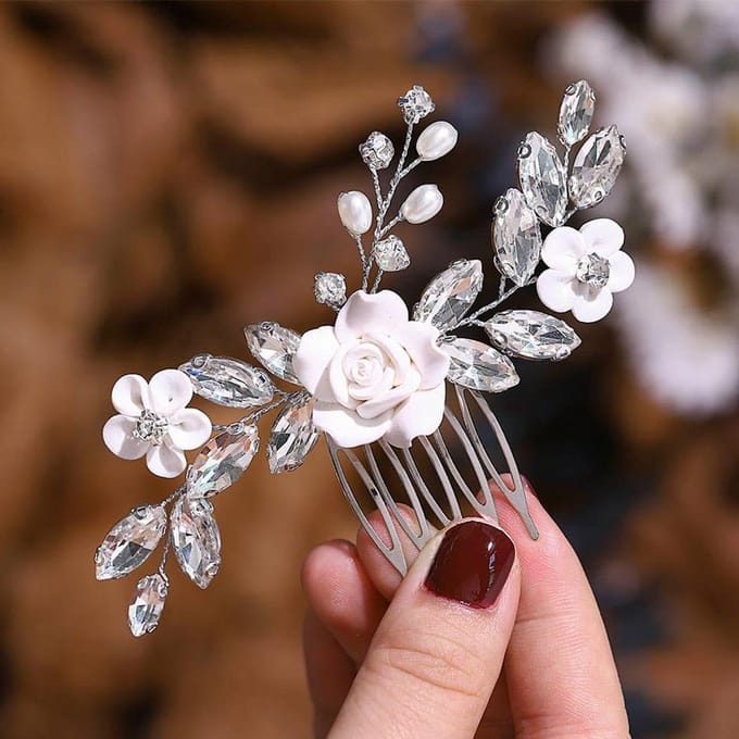 Bruid Haarspeld Zilver Kristal Bloemen Bruiloft Haaraccessoire