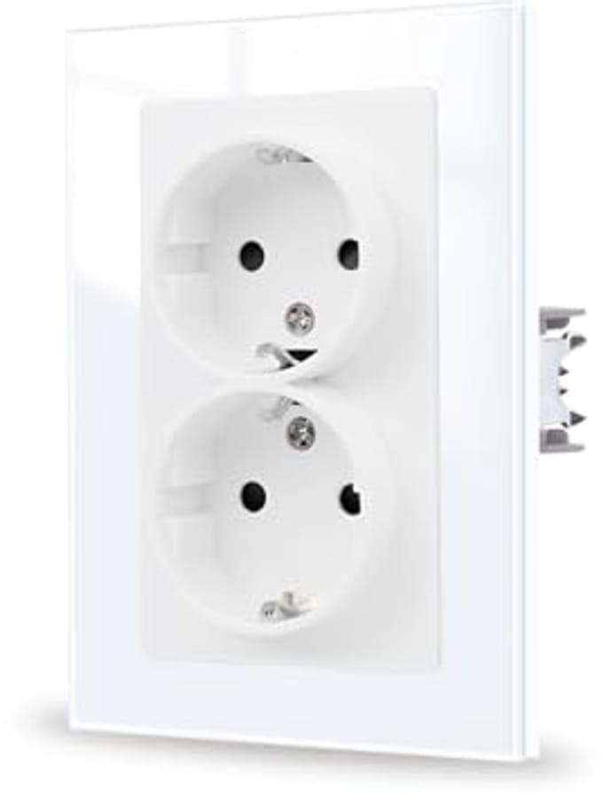 Glazen Stopcontact - 1-Voudig, Geaard, Gehard Glas, 16 Amp, 250 V