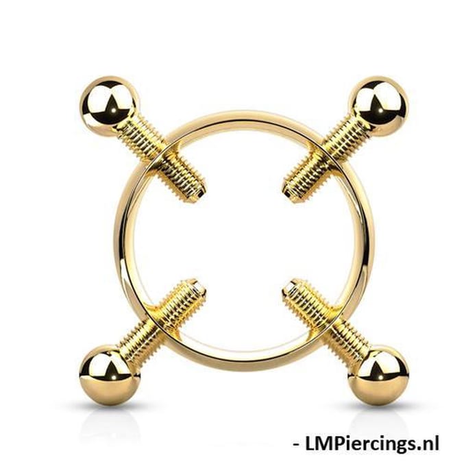 Fake tepelpiercing klem met 4 schroeven gold plated - LMPiercings