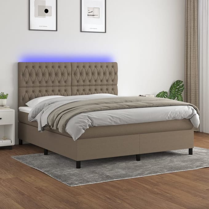 vidaXL - Boxspring - met - matras - en - LED - stof - taupe - 160x200 - cm