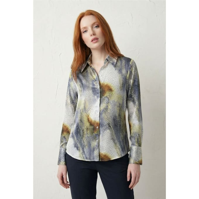 Abstracte Print Knopsluiting Lange Mouwen Shirt