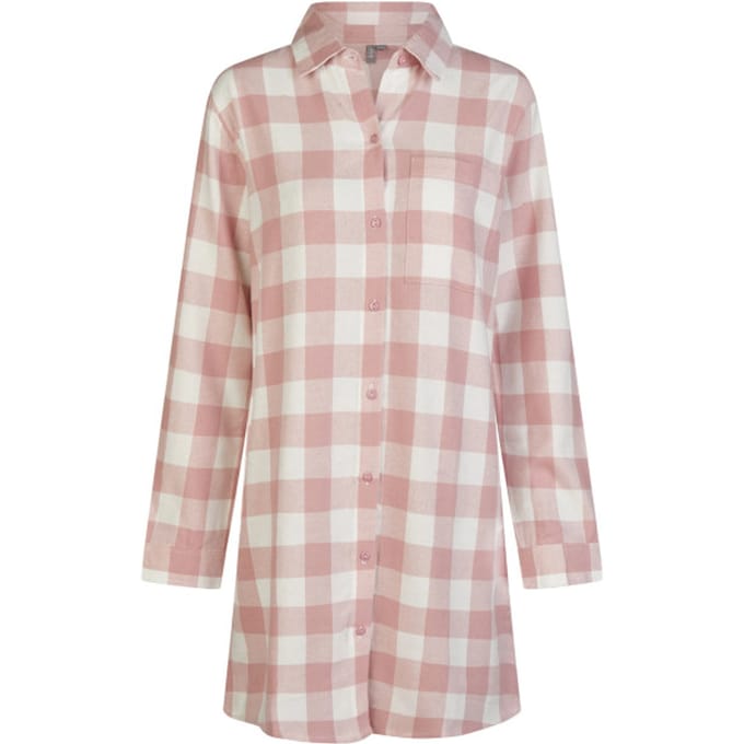 By Louise Dames Pyjama Nachthemd Lang Flanel Geruit Roze - Maat M