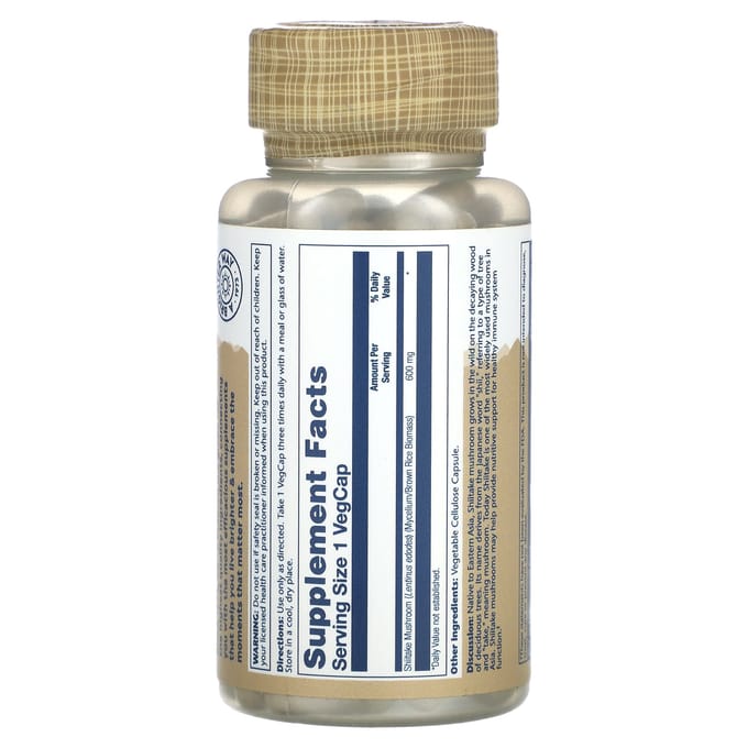 Paddenstoelen, Shiitake, 600mg, 100 Plantaardige Capsules