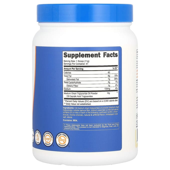 Nutricost, C8 MCT-oliepoeder, vanille, 450 gram (454 gr)