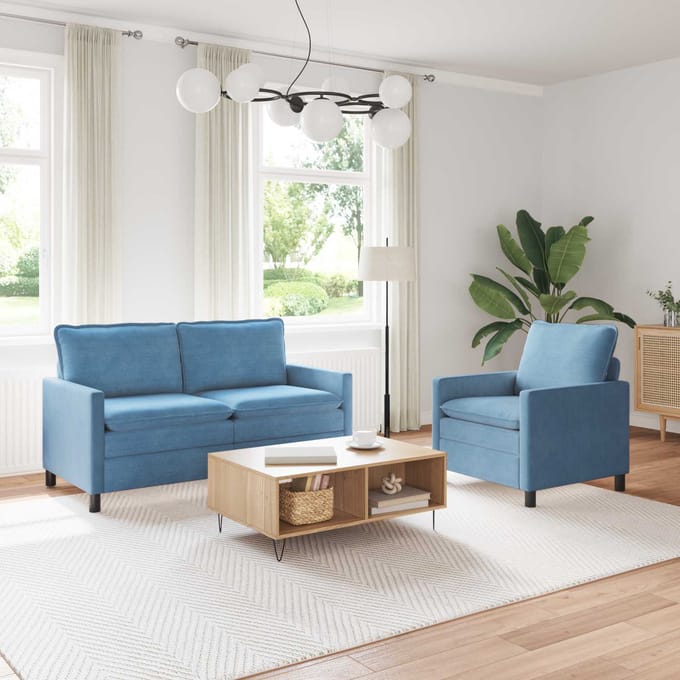 vidaXL - Bankstel - 2 - st - Blauw - Stof