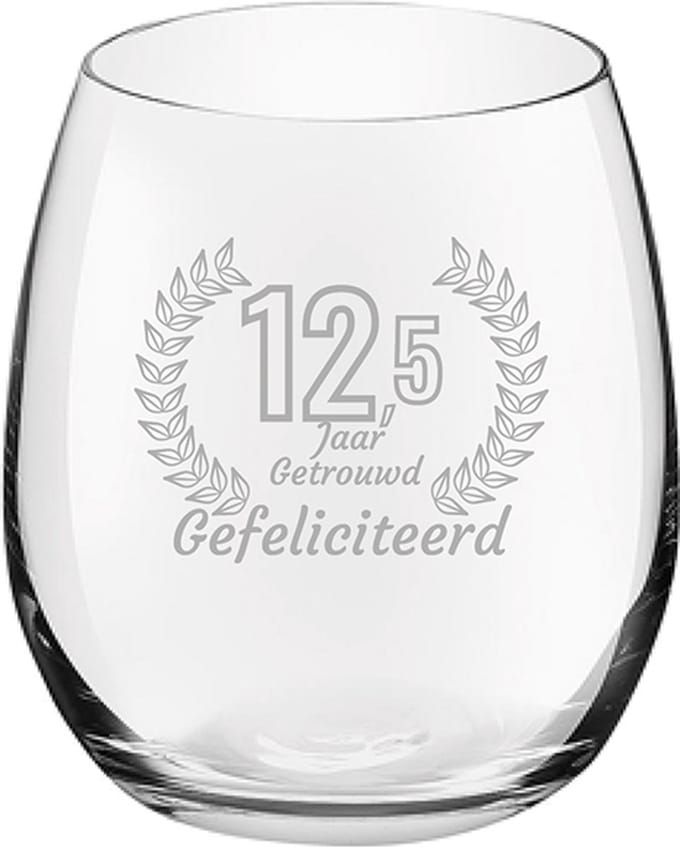 Gegraveerde Drinkglas 39cl Gefeliciteerd 12,5 jaar getrouwd