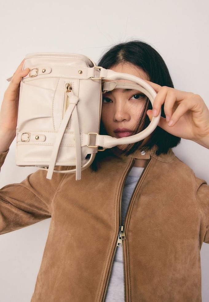 Stradivarius Bowling schoudertas met rits  Ecru OS