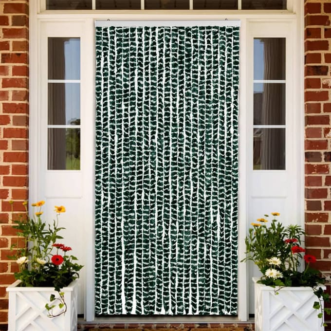 vidaXL - Vliegengordijn - 90x220 - cm - chenille - groen - en - wit