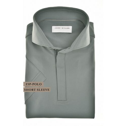 John Miller Polo Slim Plain Hyperstretch Short Sleeve Zip Collar Midden Grijs / male