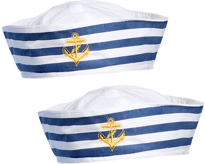 Boland Matrozen hoedje - 2x - wit - polyester - carnaval outfit - matrozen/maritiem thema - volwassenen