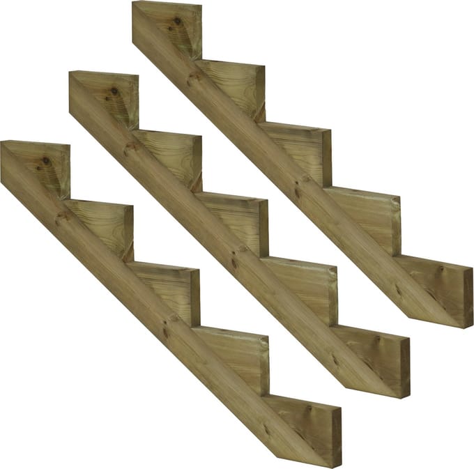 Set van 3 stuks: Trapbalk 5 treden geïmpregneerd hout voor tuintrap