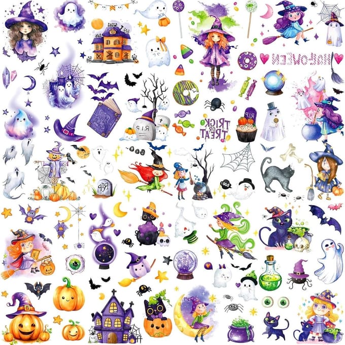 Solidchoice - 12 Bladen Halloween Glitter Tatoeages voor Kinderen