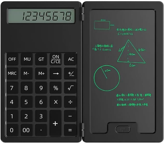 Rekenmachine Schrijftablet - Zakrekenmachine LCD - Notities Maken - Uitwisbaar Scherm - Compact Formaat - Zwart