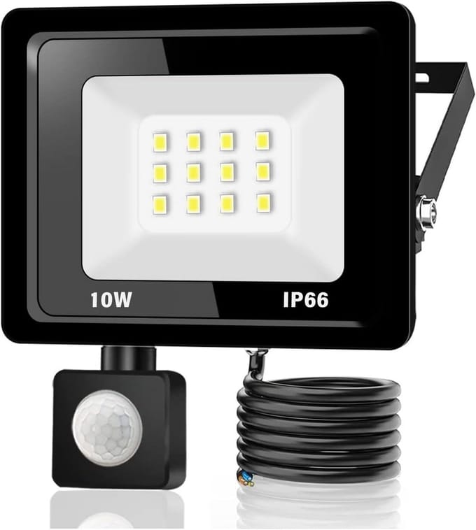 10W Led Buitenlamp met Bewegingssensor, Koud Wit (6000K), 1000 Lumen, IP66 Waterdicht