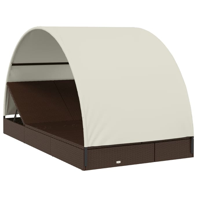 vidaXL - Ligbed - 2-persoons - met - rond - dak - 211x112x140 - cm - poly - rattan - bruin