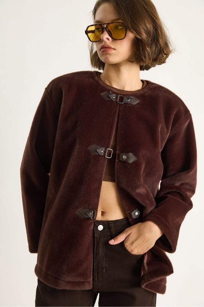 Gestructureerde Gabardine Buttoned Coat met Jacketkraag