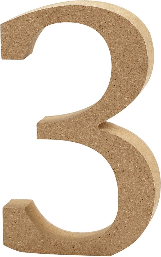 Cijfer, 3, H: 8 cm, dikte 1,5 cm, 1 stuk