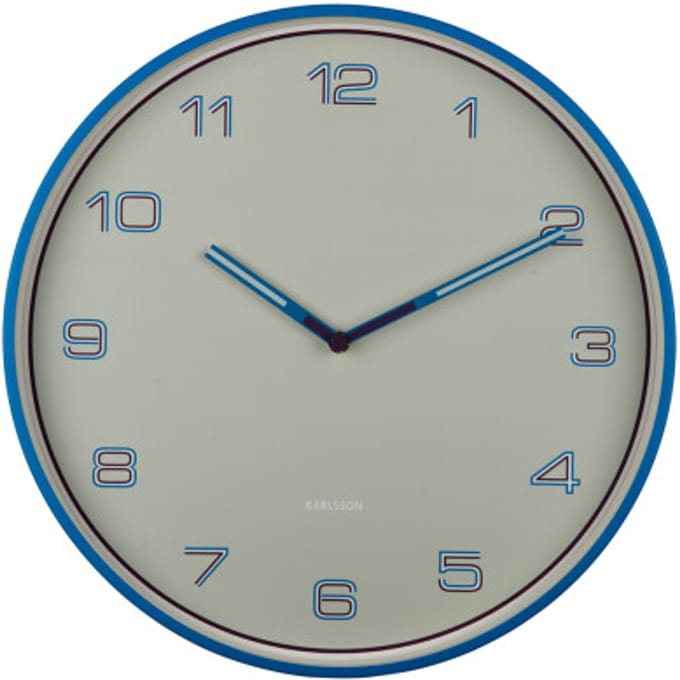 Karlsson - Wandklok Lined Numbers - Helderblauw- Ø40cm