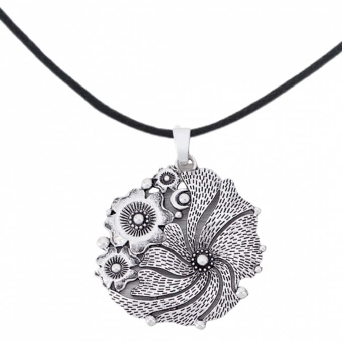 Ketting- Bloem- Metaal- Zilverkleur- 70 cm-Charme Bijoux