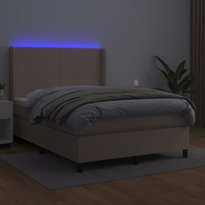 vidaXL - Boxspring - met - matras - en - LED - kunstleer - cappuccinokleur - 140x200cm