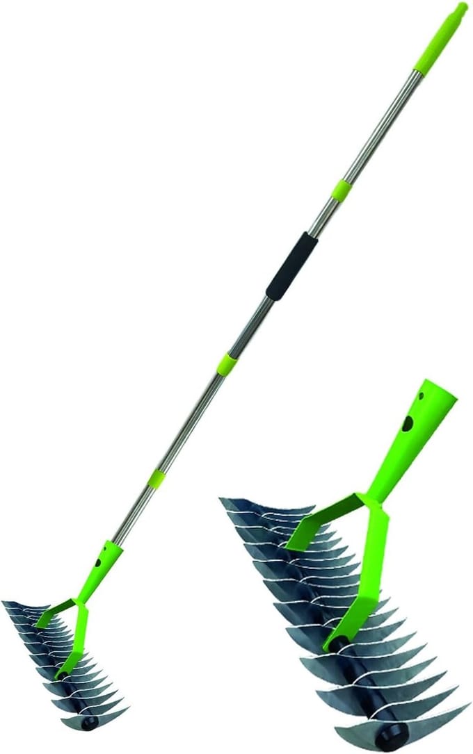 Metalen Tuinhark - Gazon Hark - Bodem Losmaken - Zware Constructie - 166cm Lengte - Groen