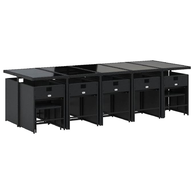 vidaXL - 15-delige - Tuinset - met - kussens - poly - rattan - zwart