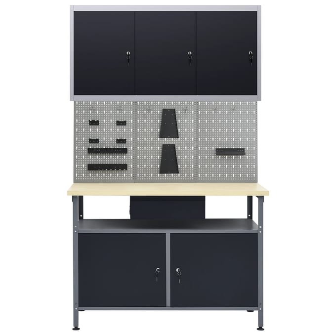 vidaXL - Werkbank - met - drie - wandpanelen - en - een - kast