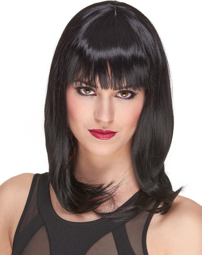 Vegaoo - Luxe halflange zwarte pruik voor dames - Zwart - One Size