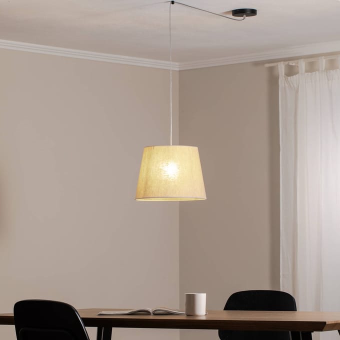EMIBIG LIGHTING Ascot hanglamp, beige, Ø 38 cm, stof, gedecentraliseerd