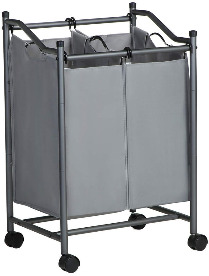Unyqoos ® Mobiele Wasmand Met Twee Compartimenten Voor Gemakkelijk Sorteren Van Wasgoed