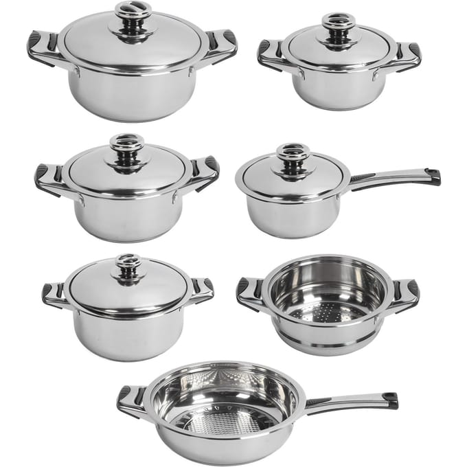 Batterie de Cuisine en Acier Inoxydable Conduction Uniforme de la Chaleur Casseroles Poêles Marmite Grille Vapeur Kit de Cuisine pour L white